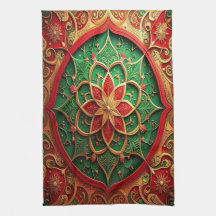 Toalla de cocina decorativa navideña roja y verde