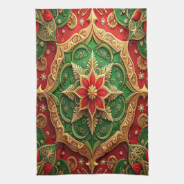 Toalla de cocina decorativa navideña roja y verde