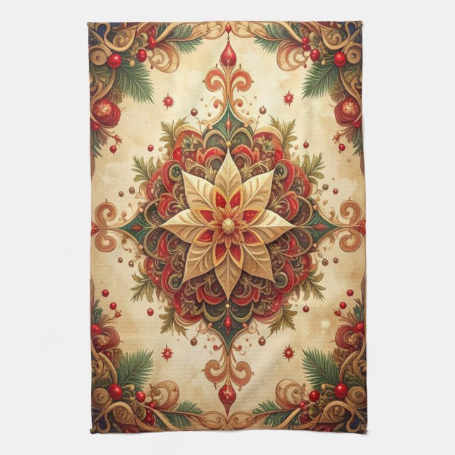 Toalla de cocina decorativa navideña roja y verde (Vertical)