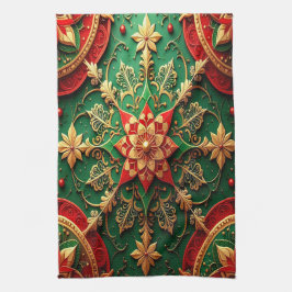 Toalla de cocina decorativa navideña roja y verde