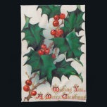 Toalla de cocina del acebo del navidad del vintage<br><div class="desc">diseño por www.etsy.com/Shop/VanityFlairDesigns</div>