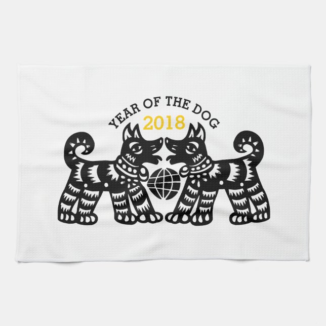Toalla de cocina del año 2018 para perros cortos e (Horizontal)