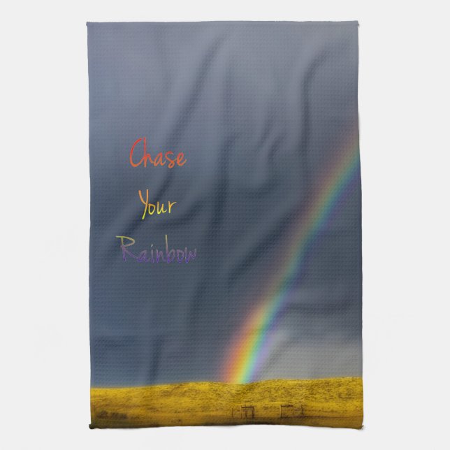 Toalla de cocina del arco iris con caza su texto (Vertical)