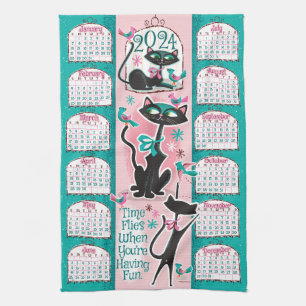 Toalla de cocina del calendario de gatos de mediad