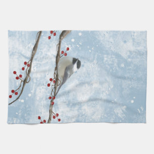 Toalla de cocina del Chickadee del invierno
