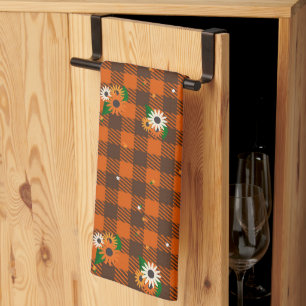 Toalla de cocina del comprobador de flores naranja