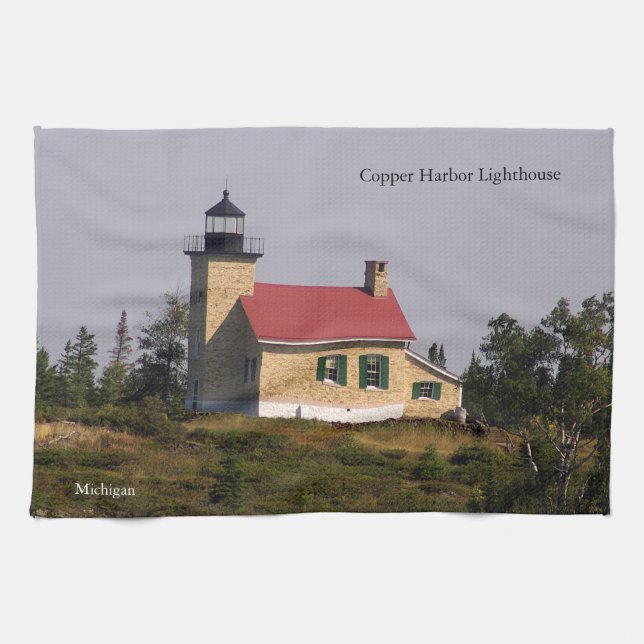 Toalla de cocina del faro de Copper Harbor (Horizontal)