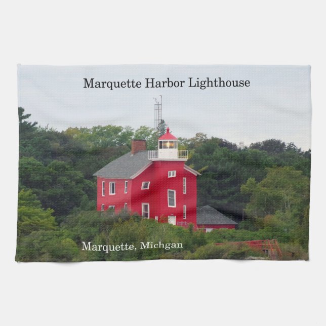 toalla de cocina del faro del puerto de Marquette (Horizontal)