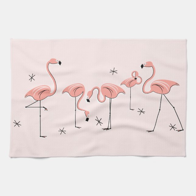 Toalla de cocina del grupo rosa Flamingos (Horizontal)
