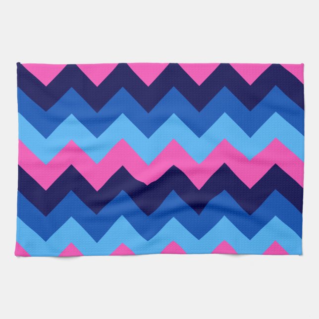 Toalla de cocina del patrón de chevron rosa azul d (Horizontal)