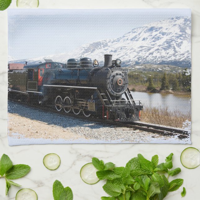 Toalla de cocina del tren del paso blanco (Doblado)