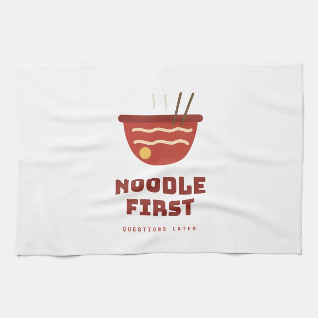 Toalla de cocina divertida con 'Fideos primero, pr (Horizontal)