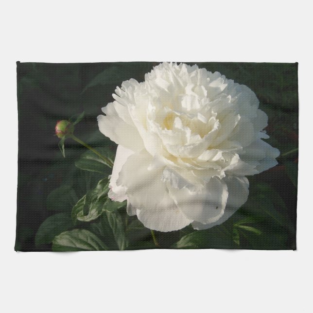 Toalla de cocina doble blanca de los Peonies (Horizontal)