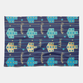 Toalla de cocina "Dreidels azules y dorados"
