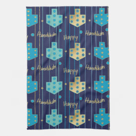 Toalla de cocina "Dreidels azules y dorados"