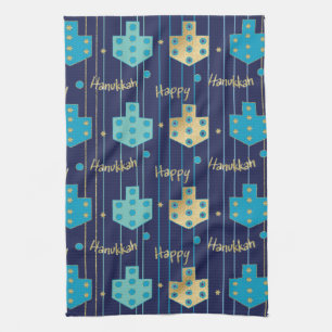 Toalla de cocina "Dreidels azules y dorados"