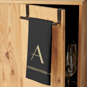 Toalla de cocina elegante con monograma Art deco