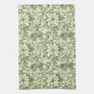 Toalla de Cocina Estampada de Flor de Pascua Verde