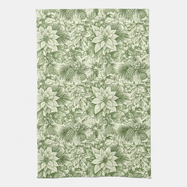 Toalla de Cocina Estampada de Flor de Pascua Verde (Vertical)