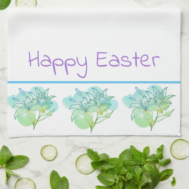 Toalla de cocina Feliz Pascua Lillies (Doblado)