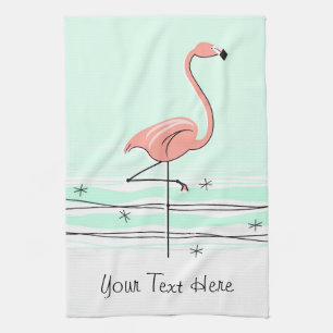 Toalla de cocina Flamingo Aqua Text