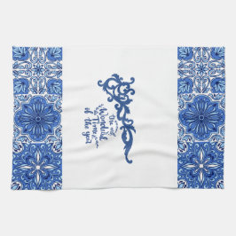 Toalla de cocina floral azul-ornamental -