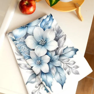 Toalla de cocina floral azul y blanca, elegante az