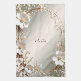 Toalla de cocina floral blanca ornamentada
