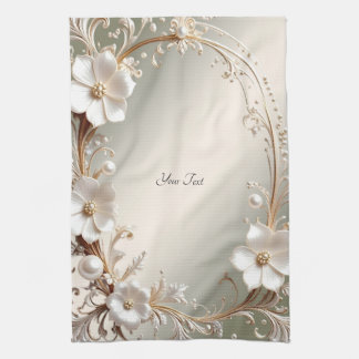 Toalla de cocina floral blanca ornamentada