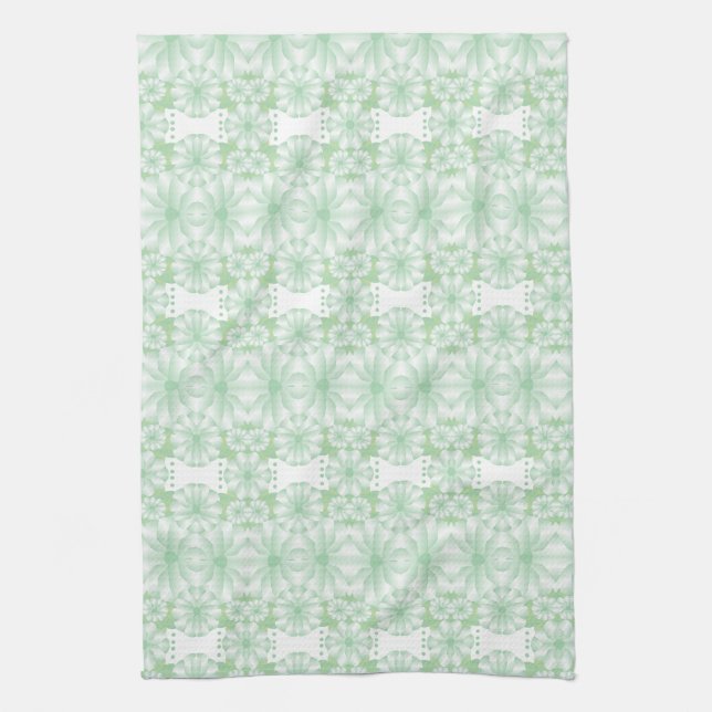 Toalla De Cocina Floral Blanca Y Verde De Mint (Vertical)