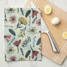 Toalla de cocina floral caprichosa a mano