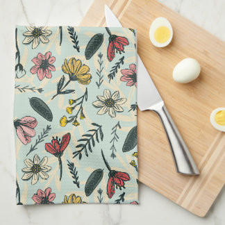 Toalla de cocina floral caprichosa a mano