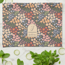 Toalla de cocina floral con nombre e iniciales per