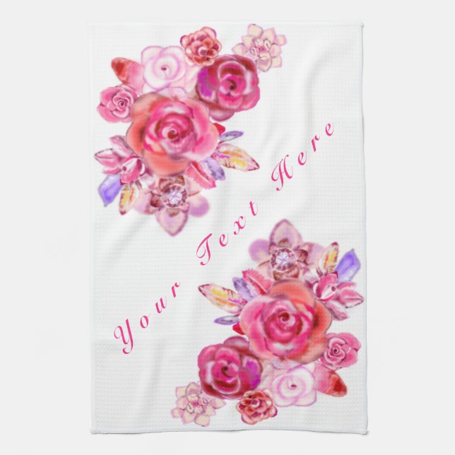 Toalla de cocina floral con texto Personalizado (Vertical)