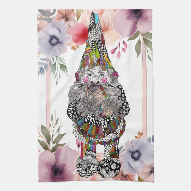 Toalla de cocina floral Cute Gnome (Vertical)