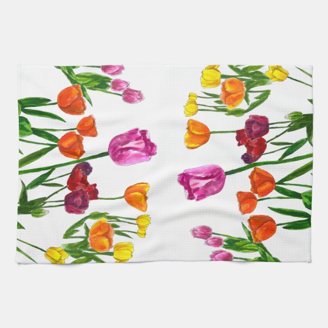 Toalla de cocina floral de campo de tulipanes de a (Horizontal)