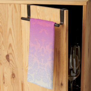 Toalla de cocina floral de damasco con ombre rosa