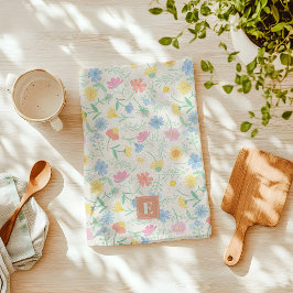 Toalla de cocina floral de flor silvestre con inic