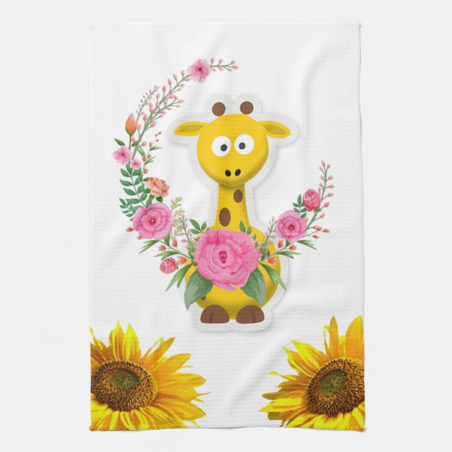 Toalla de cocina floral de girasol Giraffe (Vertical)