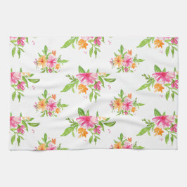 Toalla de cocina floral de la acuarela rosada y