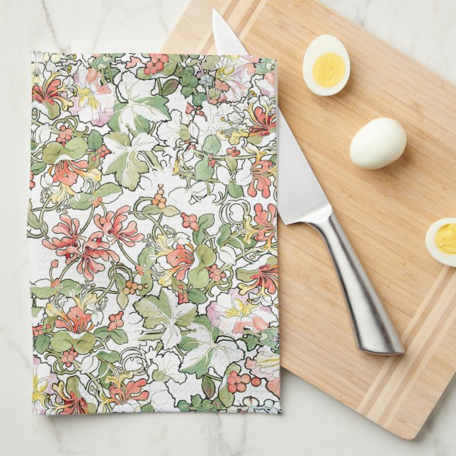 Toalla de cocina floral de Mucha de la madreselva (Doblado Cuarto)