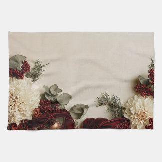 Toalla de cocina floral de Navidad con terciopelo