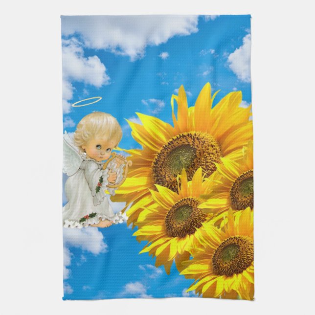 Toalla de cocina floral del bebé del girasol Angel (Vertical)