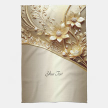 Toalla de cocina floral dorada ornamentada moderna