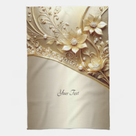 Toalla de cocina floral dorada ornamentada moderna