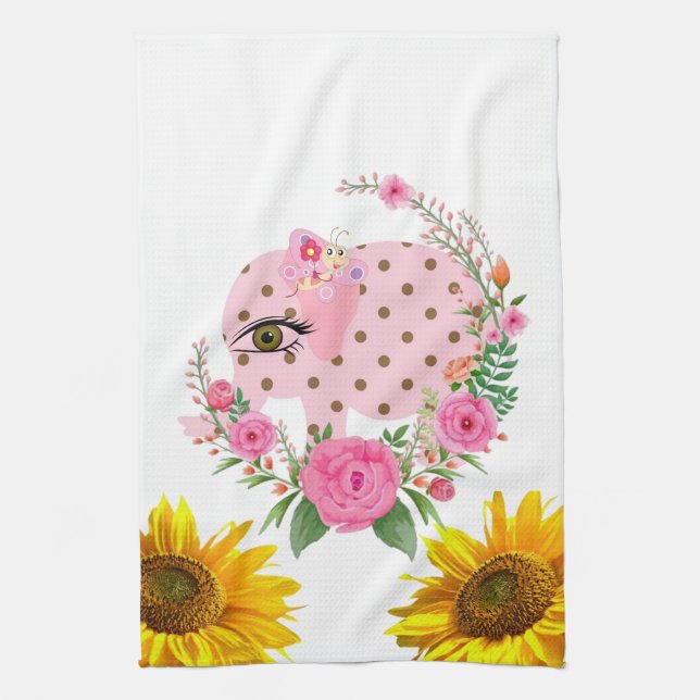 Toalla de Cocina Floral Elefante de Mariposa de Gi (Vertical)