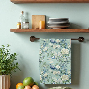 Toalla de cocina floral estilo Chinoiserie verde a