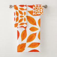 Toalla de cocina floral geométrica naranja y roja