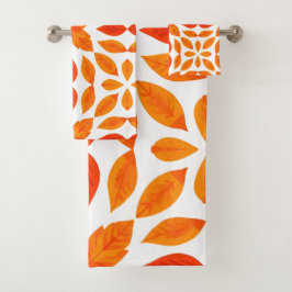 Toalla de cocina floral geométrica naranja y roja