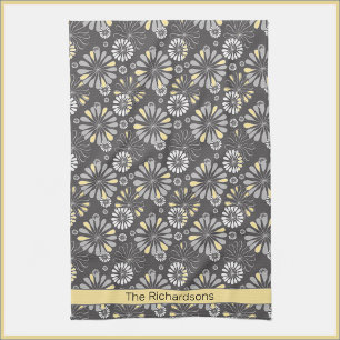 Toalla de cocina floral gris y amarilla de moda